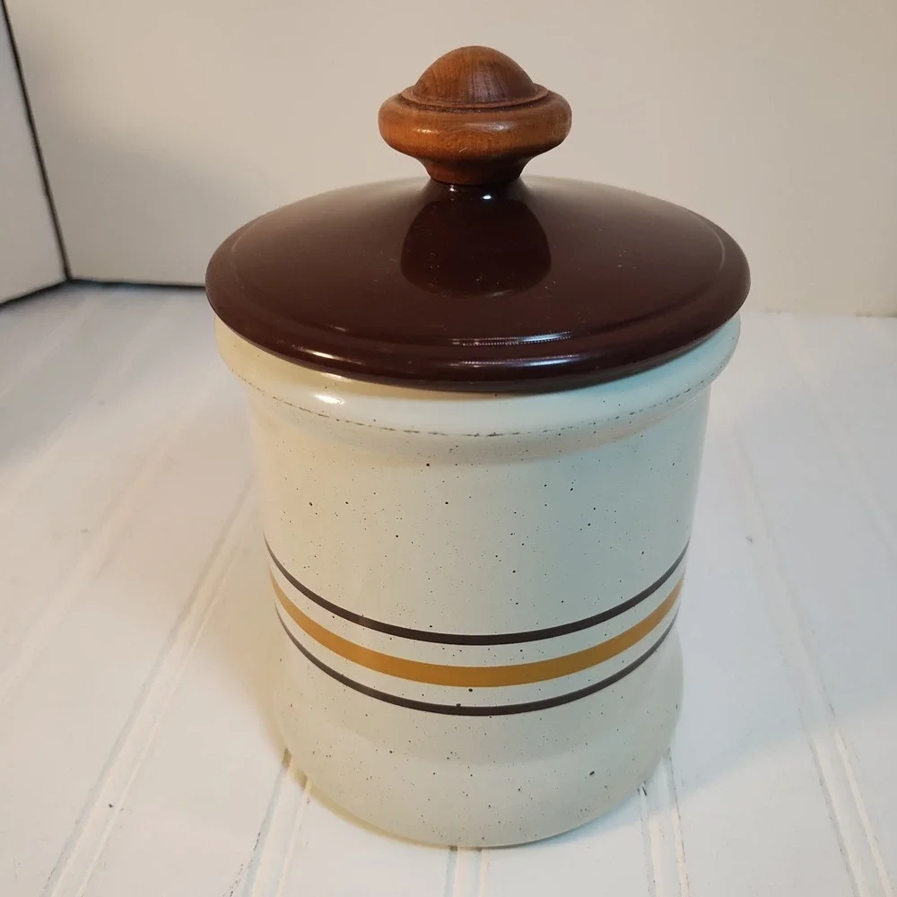 Vintage Canister West Bend Metal Brown Speckled Stripe Set of 4 Retro MCM 1970s